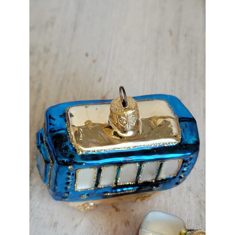 Poland train caboose front cart set vintage glass ornament Xmas glitter